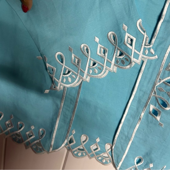 Vintage Bob Mackie Turquoise Embroidered Blouse - Picture 3 of 4